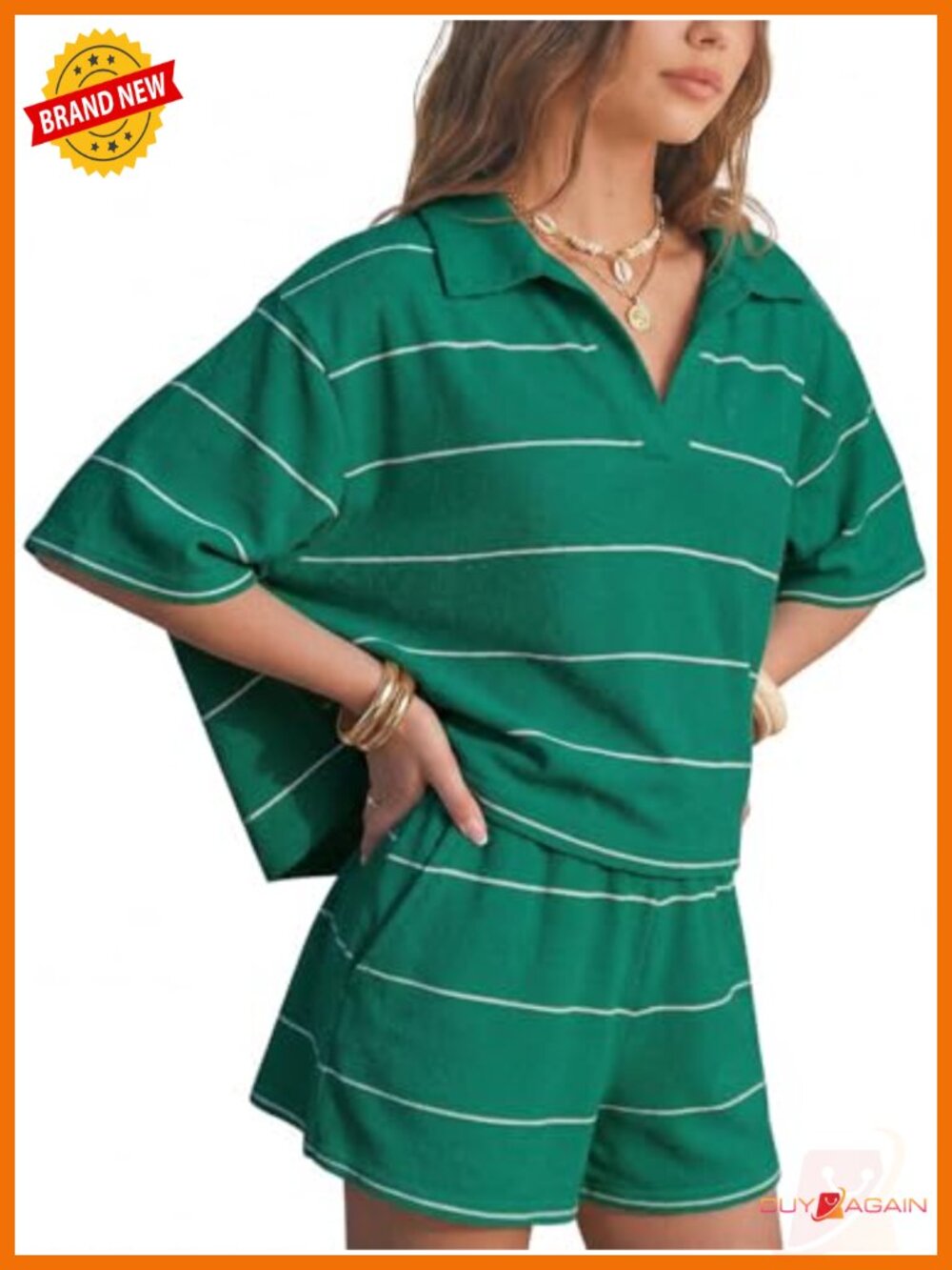 EXLURA Women 2 Piece Sweater Knit Polo Top Shorts Set